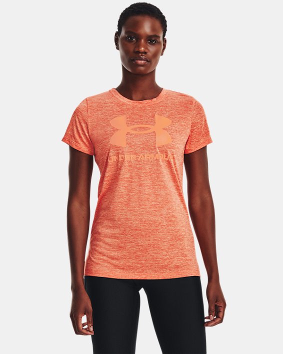 เสื้อแขนสั้น UA Tech™ Twist Big Logo Gel สำหรับผู้หญิง in Orange image number 0